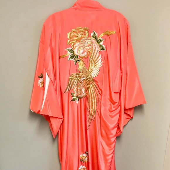 VINTAGE Long Kimono, Coral and Gold SZ M/L - Picture 1 of 8